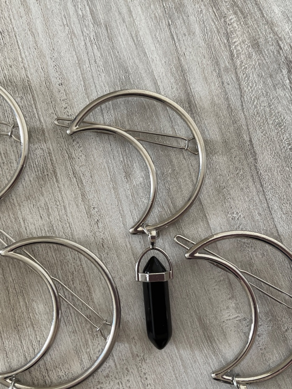 Silver Moon Hair Clip with Black Crystal - Picture 4 of 5